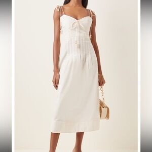 Johanna Ortiz Elegant White Midi Dress